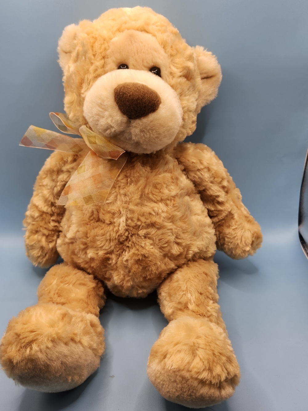 VTG Gund Manni Teddy Bear/ Light Brown INCLUDES ORIG. PLAID NECK RIBBON/12in
